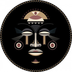 Tapis vinyle rond, masque africain femme, diamètre 198cm, collection Baba Souk, Pôdevache