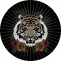 Tapis vinyle rond, tête de tigre, diamètre 198cm, collection Baba Souk, Pôdevache