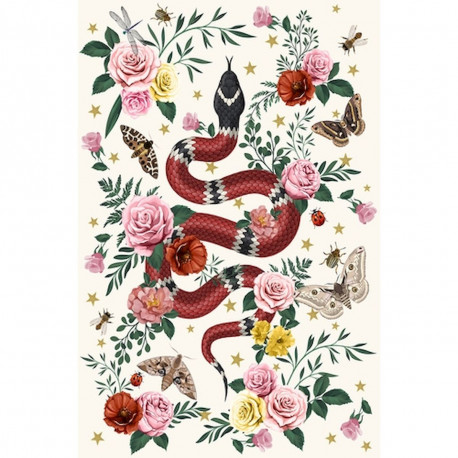 Tapis vinyle serpent fond blanc rectangulaire, 139x198cm, collection Tattoo Compris, Pôdevache