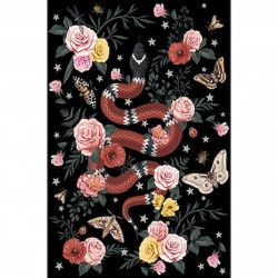 Tapis vinyle serpent fond noir rectangulaire, 139 x 198 cm, collection Tattoo Compris, Pôdevache