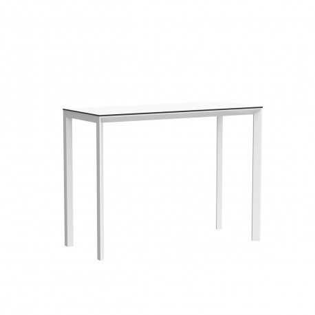 Table haute Frame Aluminium, Vondom, blanc laqué, plateau HPL blanc, tranche noire, 140x60x105 cm