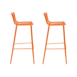 Lot de 2 Tabourets de bar filaires Nolita 3658, Pedrali orange, hauteur d'assise 75 cm