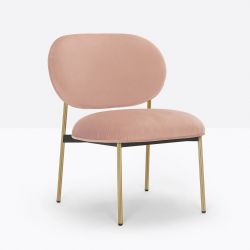 Petit fauteuil design confortable, Blume 2951, Pedrali, tissu velours Kvadrat, bleu, structure laiton, 63x63xH76,5