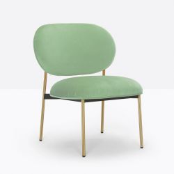 Petit fauteuil design confortable, Blume 2951, Pedrali, tissu velours Kvadrat, vert amande, structure laiton, 63x6