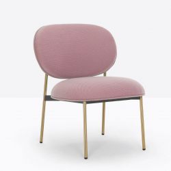 Petit fauteuil design confortable, Blume 2951, Pedrali, tissu Jaali Kvadrat, rose, structure laiton, 63x63xH76,5 c