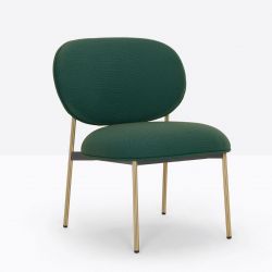 Lot de deux petits fauteuils design confortable, Blume 2951, Pedrali, tissu Relate Kvadrat, vert foncé, structure laiton, 63x63x