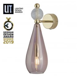 Lampe applique pendentif Smykke Obsidienne avec boule crystal, diamètre 12,5 cm, Ebb & Flow, accessoires dorés